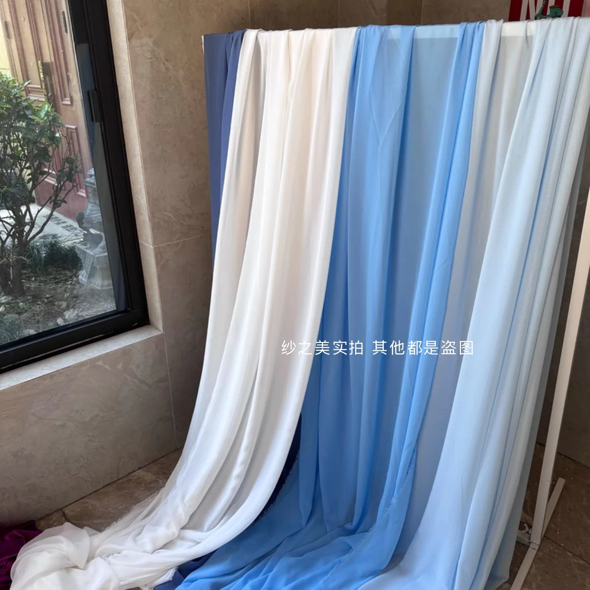 Draping Fabric for Wedding Chiffon Blue Purdah Translucent Gray Scene Layout Fabric