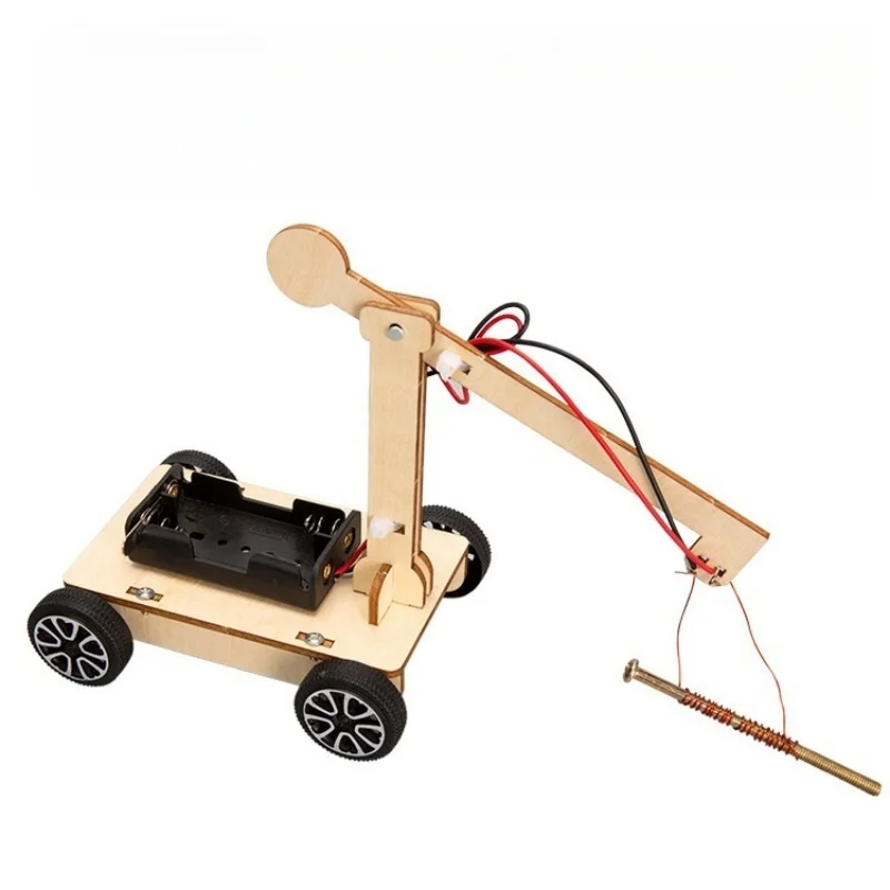 Elektrischer Elektromagnet-Kran-Modellbausatz für Kinder zum Selbermachen – Wissenschaftsexperiment-Bauset aus Holz für kreative frühes Lernen