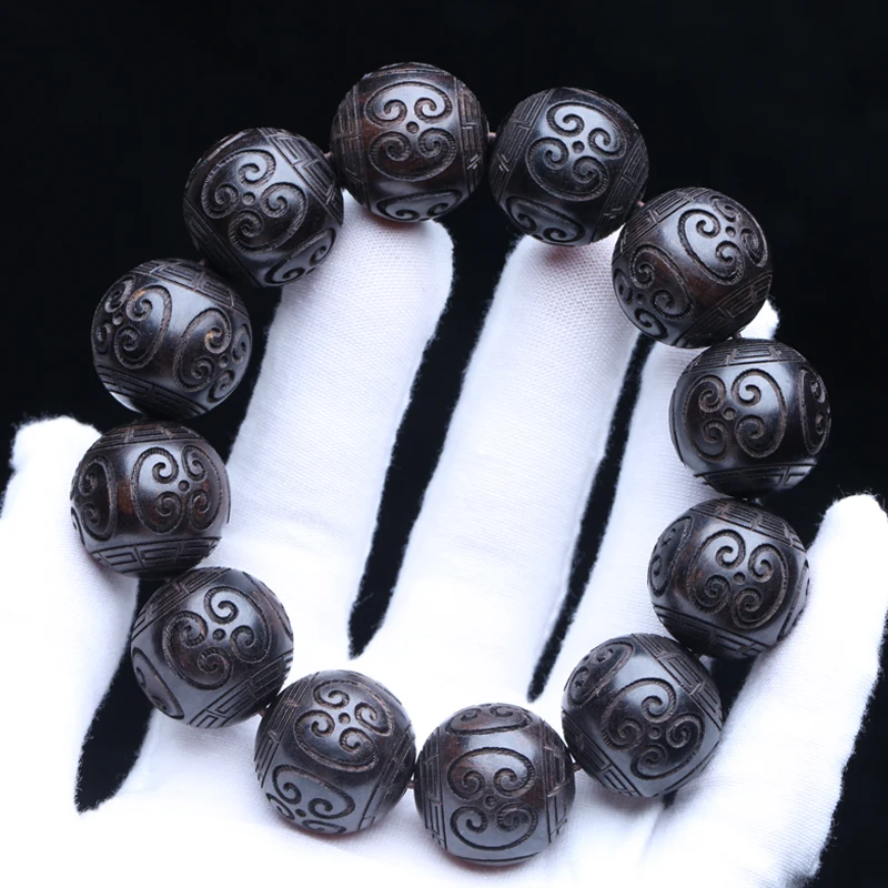 Natural ebony 20mm black bead bracelet Handmade male prayer Fitness Necklace jewelry, black wood bead bracelet