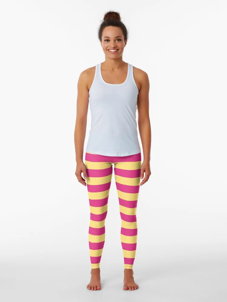 Pink Yellow Stripes Leggings for fitness Tight fitting woman Sports pants woman Womens Leggings