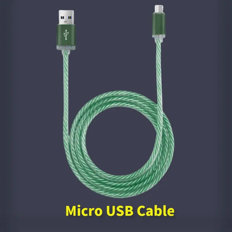 Micro USB Cable Fast Charging for Samsung Xiaomi Huawei Realme OPPO Android Mobile Phone Data Wire Cord 1M With LED Light