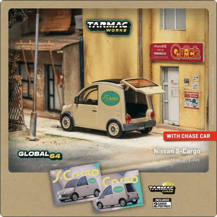 

Tarmac Works 1:64 Nissan S-Cargo (White/Beige) 2pcs Set Diecast Car Model with Collectible Cards In Stock Ready To Ship