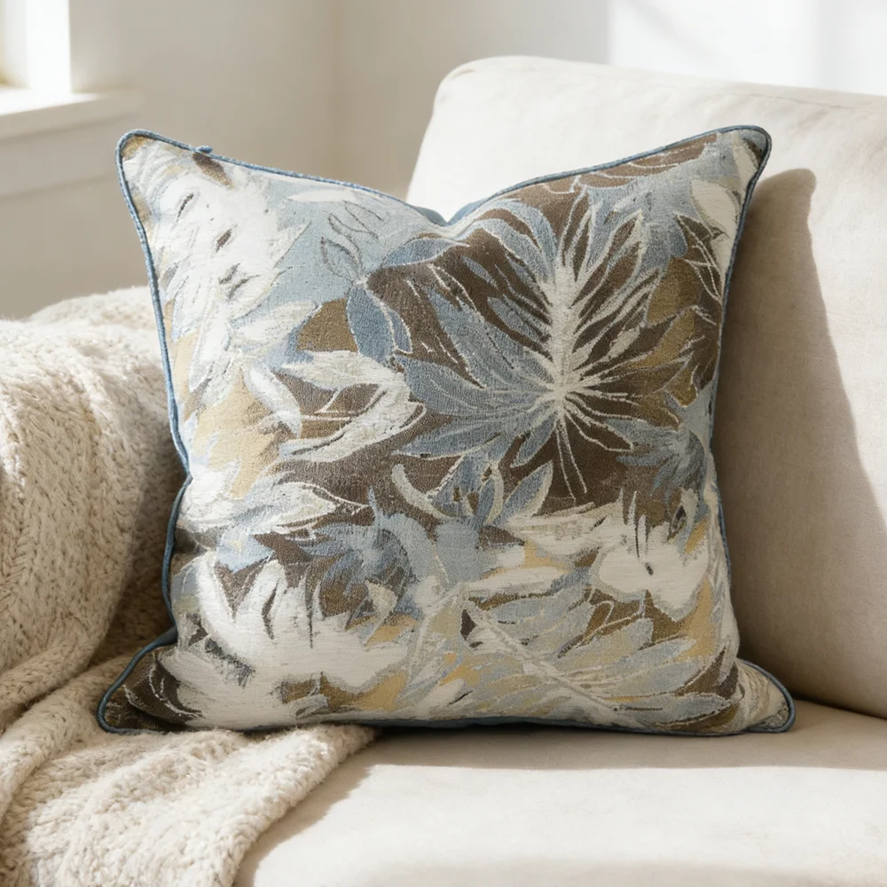 Countryside Garden Light Green Flowers Home Throw Sofa Cushion Cover Decorative Square Woven Pillow Case 18x18