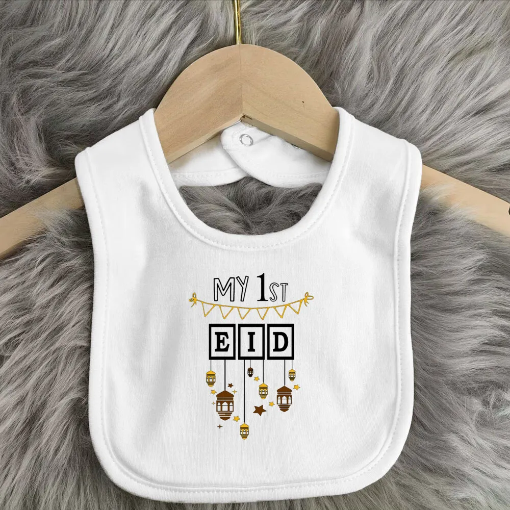 

Baby Bib My First Eid Print Infant Bibs Boys Girls Burp Cloths Newbron 1sy Eid Shower Gift Toddler White Cotton Feeding Bibs