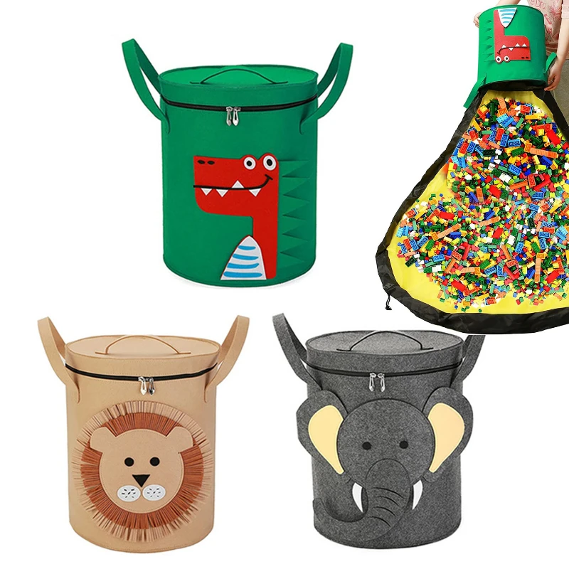 New Animal Felt Storage Bucket Thickened Felt Lego Toy Storage Bag 2-in-1 Multi-Purpose Felt Storage Bag