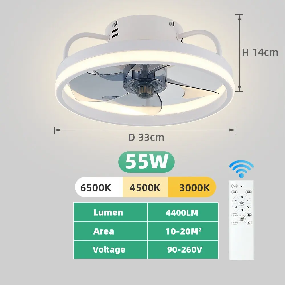 LED Ceiling Fan Light DC Motor With Light Power 55W Bedroom Decoration Ventilation Fan 90V~265V Invisible Blade Mute image 3