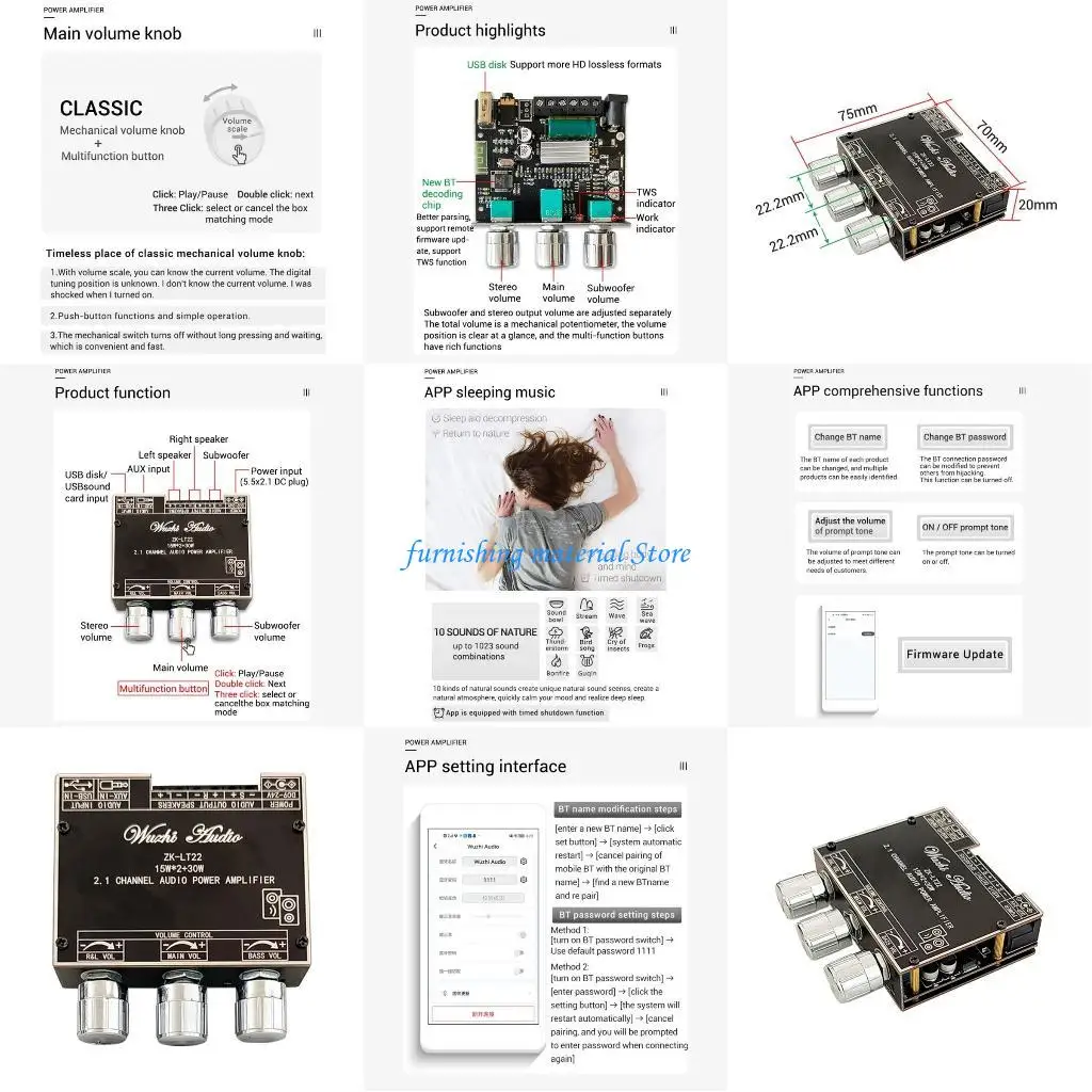 

Y5GD 1 Pc Subwoofer Amplifier Board with Screwdriver Easy Assemble 2.1 Channel Bluetooth-compatible 15W+15W+30W Bass AMP
