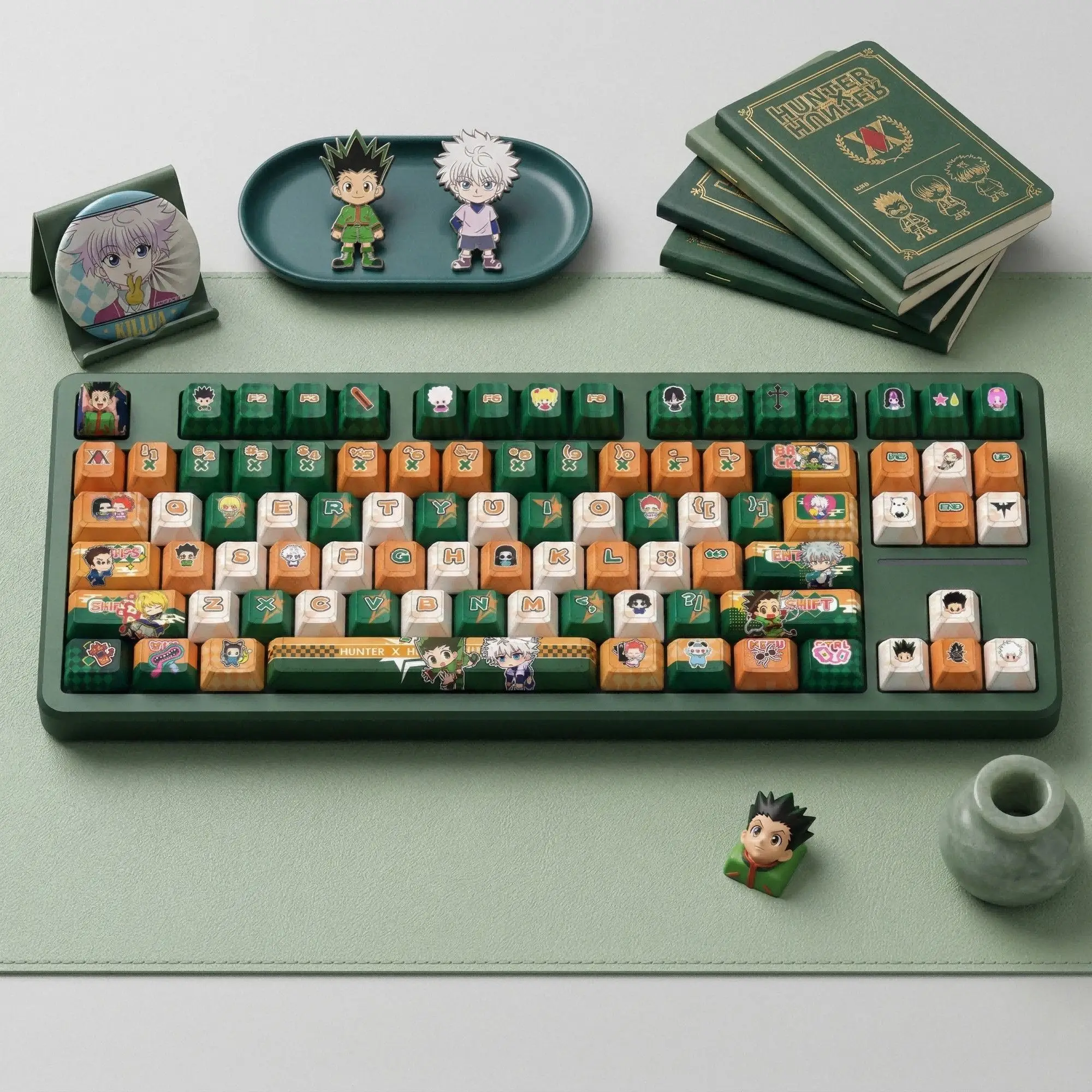 122 Keys  Gon Freecss HUNTER×HUNTER Keycap ハンター×ハンター Keycaps Japan Anime PBT Cherry Profile for ANSI Made68 Mad68 Wooting60