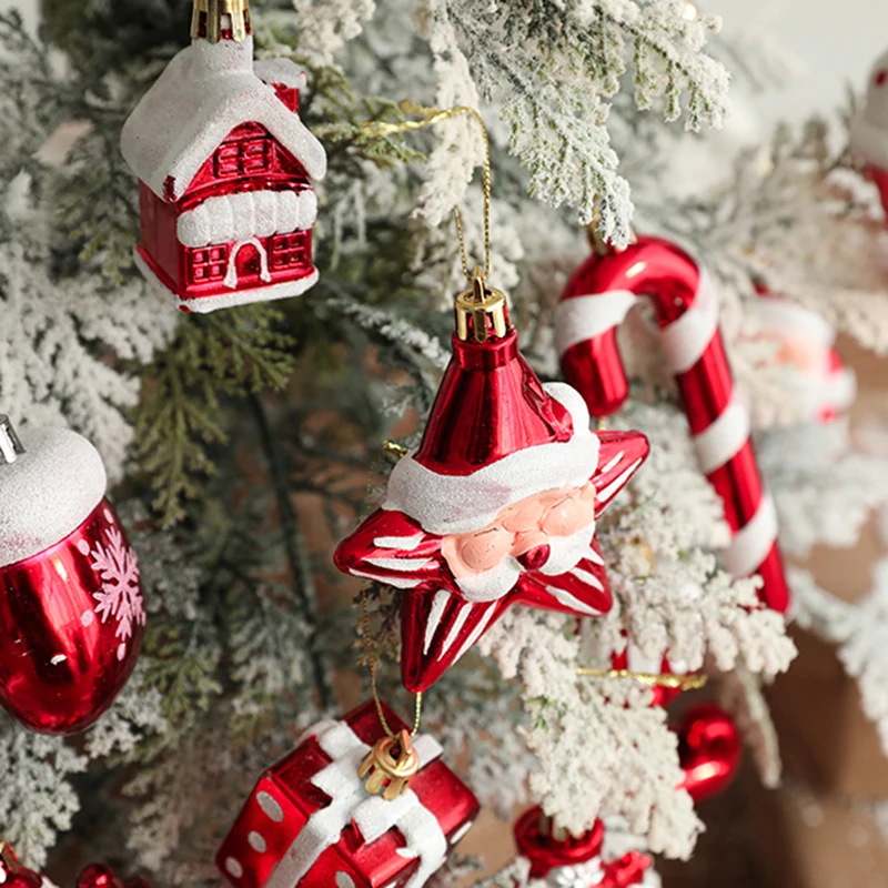 

2pcs Christmas Tree Pendant Snowman Elk Xmas Ornaments Candy Cane Gift Box Decoration Holiday Navidad Hanger Party Favors Supply