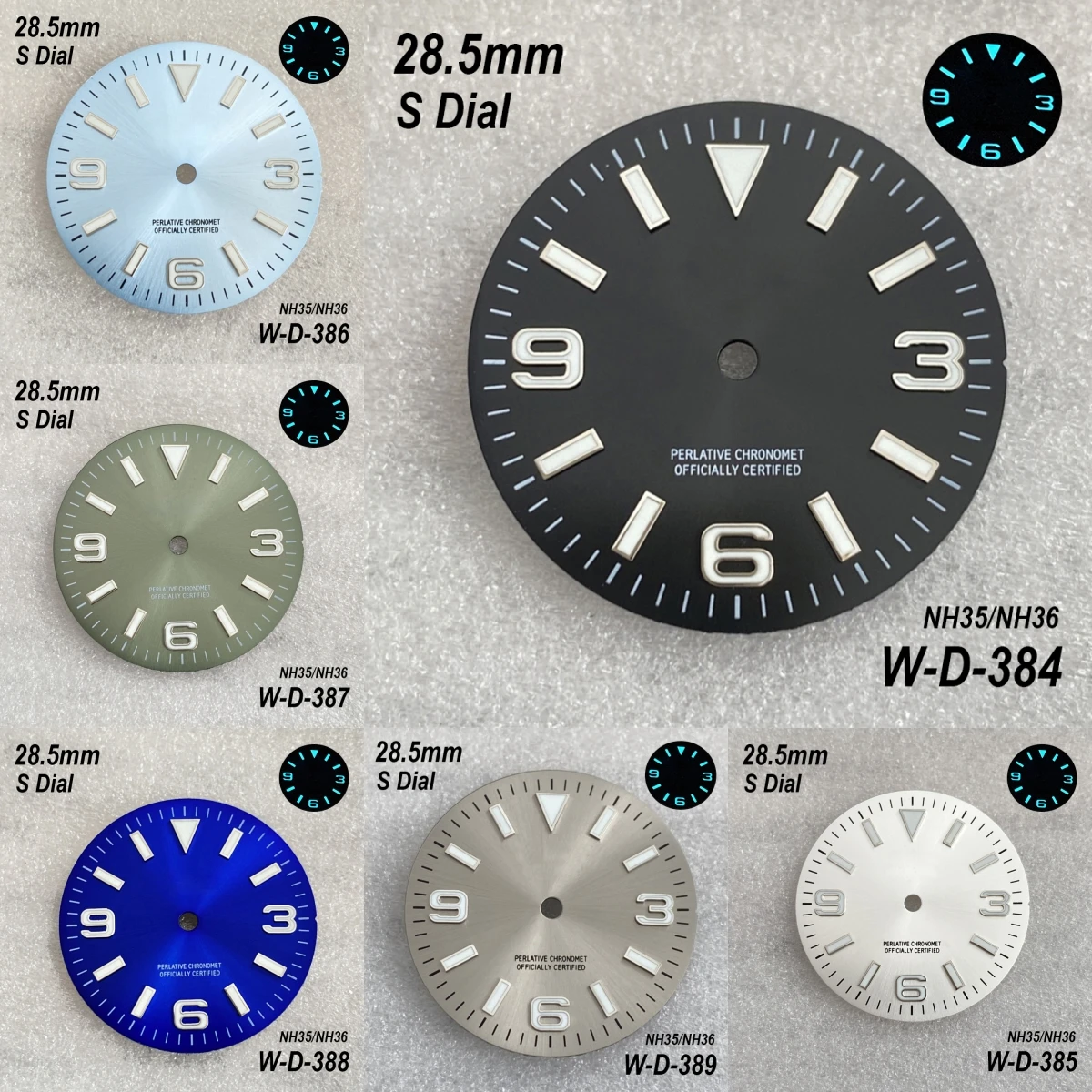 28.5 مللي متر S شعار Ex plorer Sunburst الهاتفي صالح NH35/NH36/4R/7S حركة الجليد الأزرق مضيئة ساعة عالية الجودة تعديل الملحقات #1