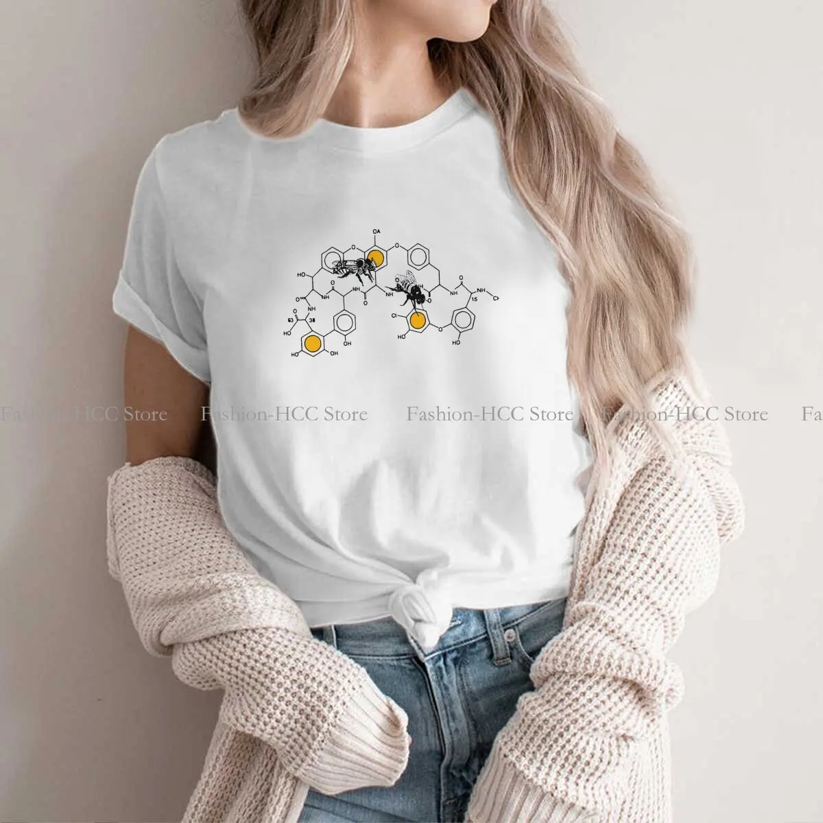 Making Honey On Macromolecular Structure As A Bee House Harajuku Polyester TShirt Bee Style Streetwear Comfortable T Shirt Women