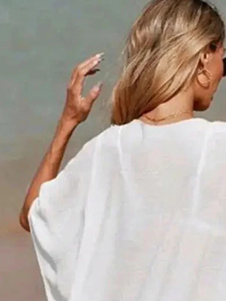 New Bikini Cover Up Women Beach Cover-Ups Hollow Out Solid See Through V-Neck Beach Dress Summer New Fashion Female Beachwear