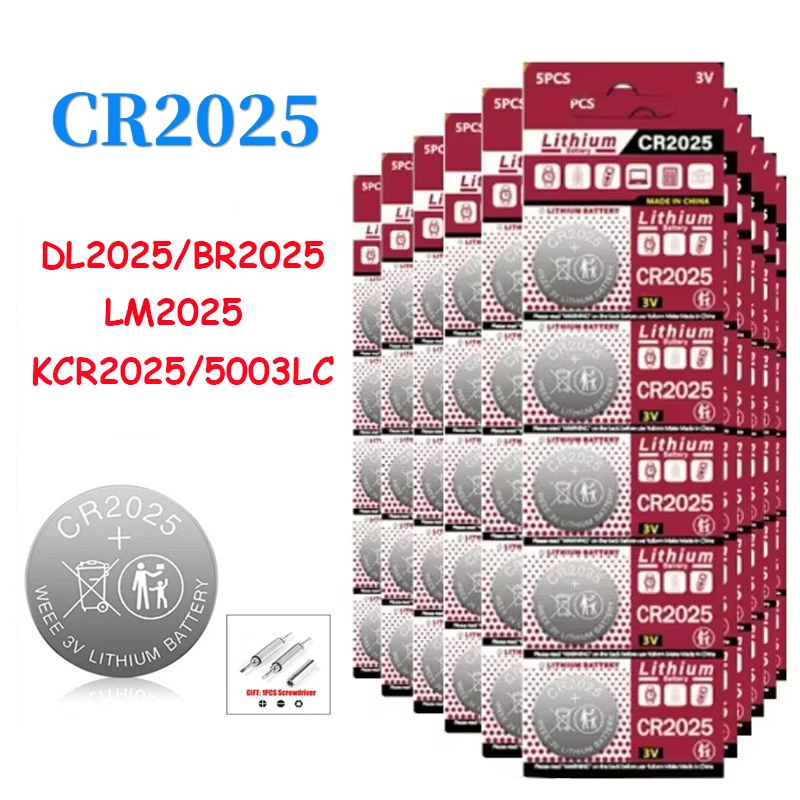 3V CR2025 Lithium Button Battery DL2025 BR2025 5003LC LM2025 CR 2025 Coin Cell Watch Batteries for Toys Clock Compute