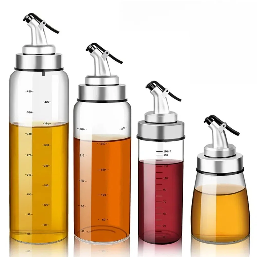 

180/300/500ml Seasoning Oil Bottle Glass Automatic Opening Cooking Sauce Bottle with Scale Olive Oil Dispenser Kitchen Gadget