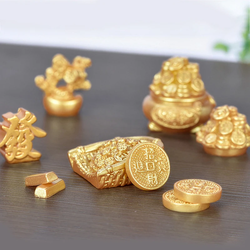 Feng Shui Auspicious Fa Cai Money Tree Gold Ingot Bag Lucky Fortune Spring Festival Mascot Desktop Ornament Car Home Decor Craft