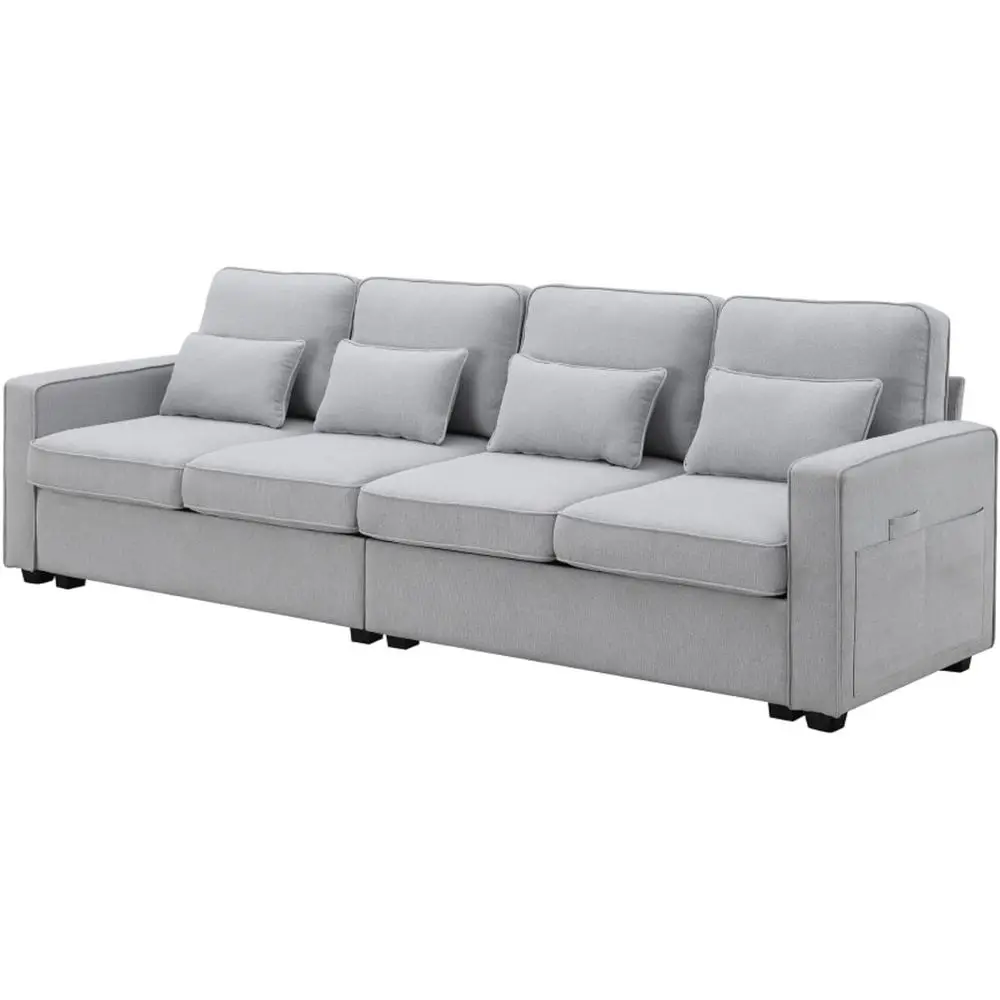

4 Seater Linen Sectional Sofa with Pillows, Armrests, and Thick Cushions for Living Room or Office