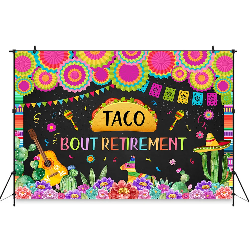 Taco Bout Retirment Decoration Photography Backdrop Mexican Fiesta Cactus Flower Pattern Background Adult Portrait Studio Photo