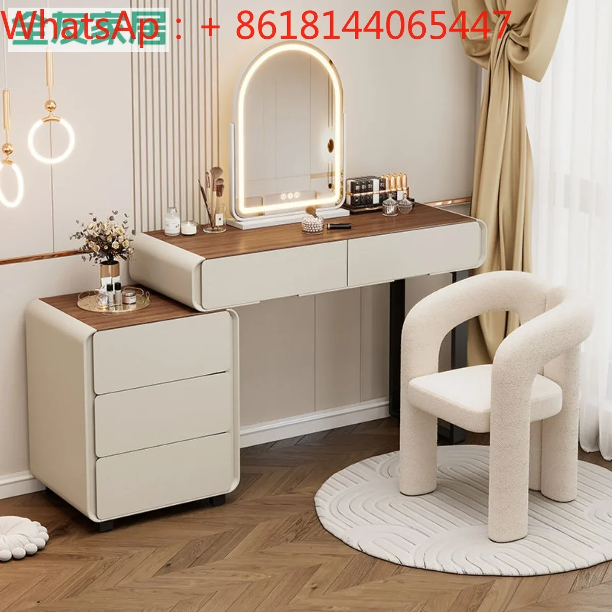 Cream wind rock slab solid wood dresser chest cabinet integrated net red lamp makeup table bedroom light