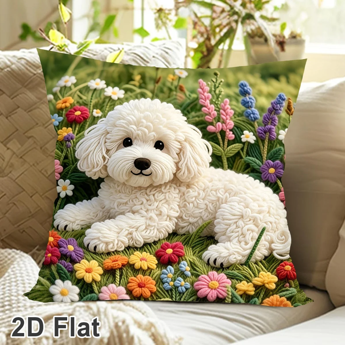 

Cute Bichon Frise Dog Pillowcase 45x45cm Peach Skin Decorative Cushion Cover for Sofa Bedroom Decor No Pillow Insert 2D Printing