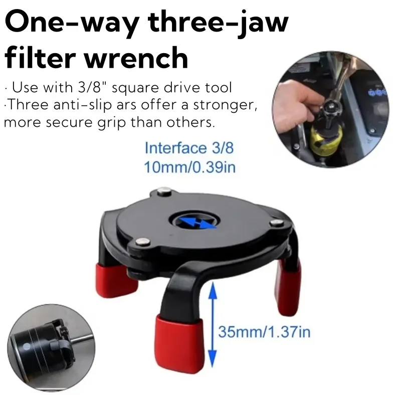 One-way Tool with Non-slip Edging Oil Core Removal Ball Oil Filter Three-jaw Wrench Head Filter Wrench Car Truck Repair Tool