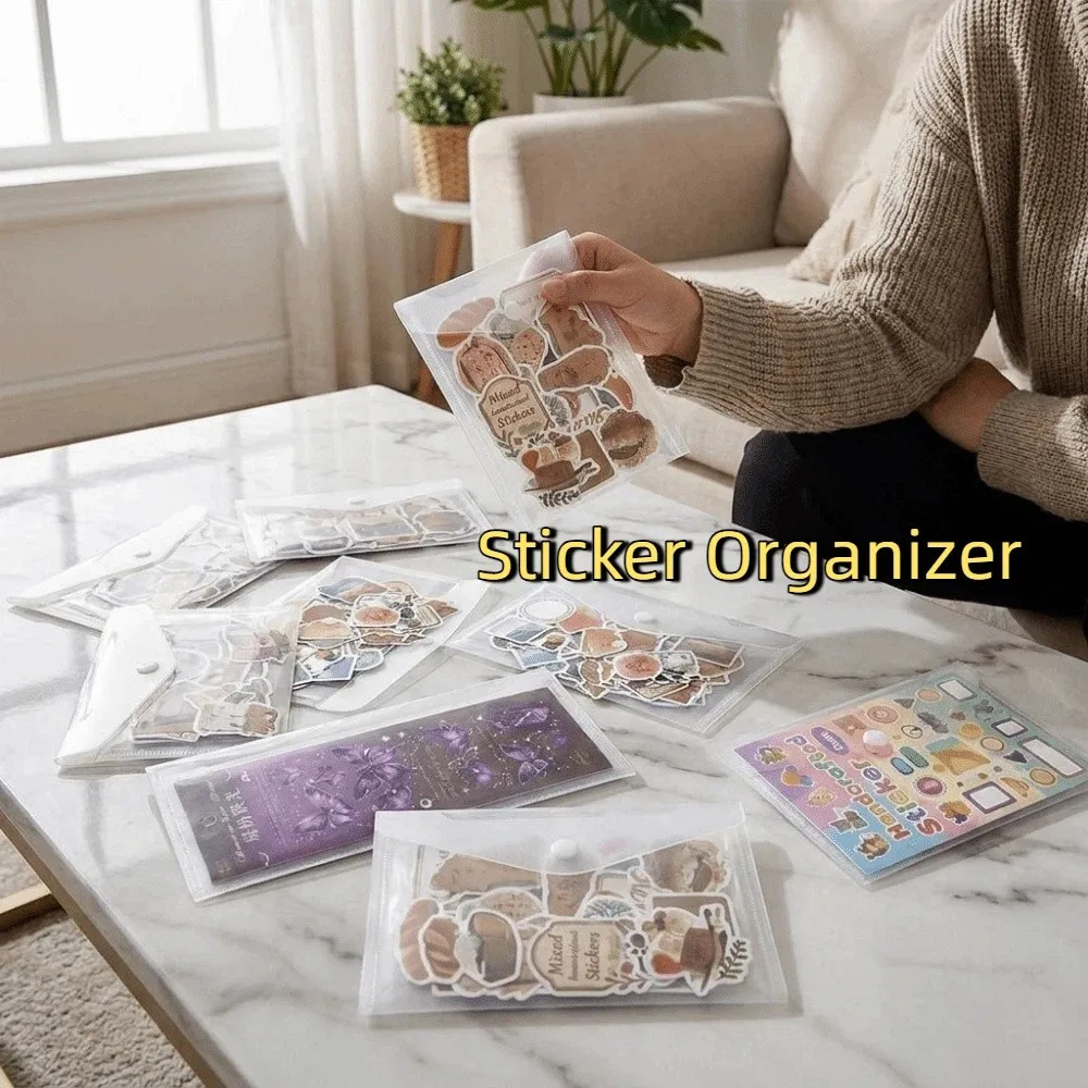 12PCS Waterproof Clear Sticker Organizer 4 Size Envelopes with Snap Die Storage Pockets Plastic Scrapbook Stamp Storage Bag