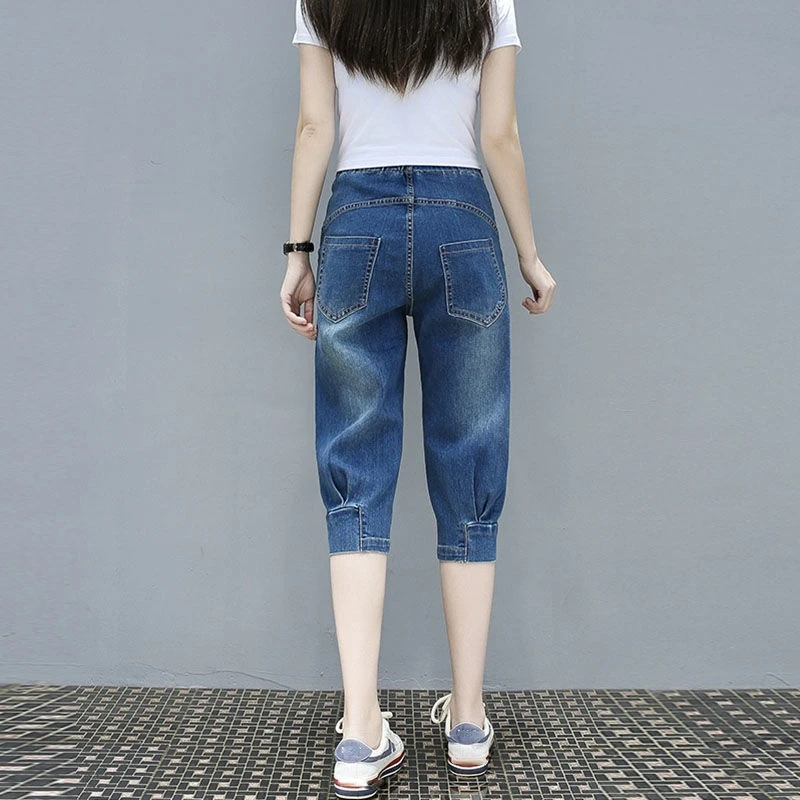 Fashion High Waist Denim Capris Women's Casual Loose Cropped Harem Pants Girls' Baggy Jeans Pants Women Summer Breeches 4XL