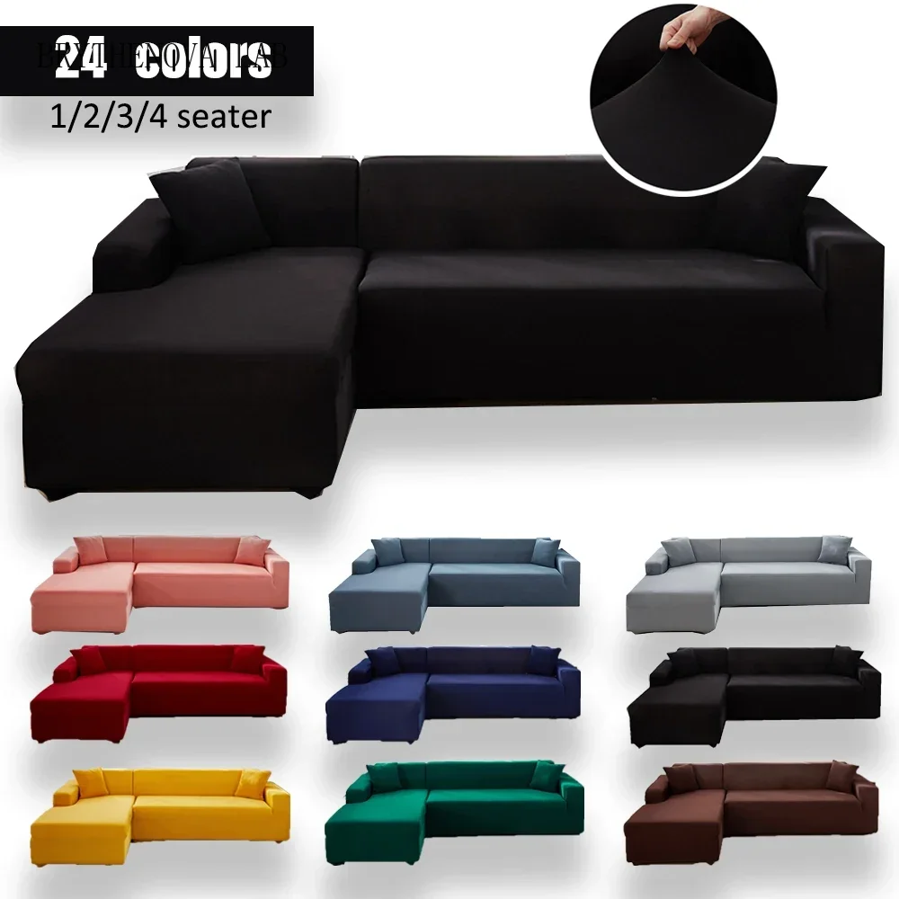 Black Soild Color Elastic Room Sofa Cover for Living Corner 2 4 Protection Chaise Sofa Longue Decorative Shape L 3 Cover Seater