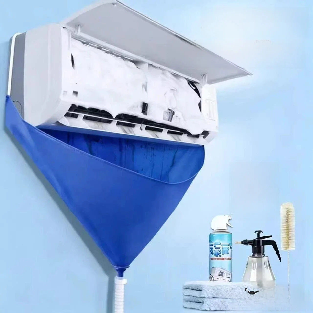 完全なエアコン洗浄カバーセット-水収集バッグ-屋内屋外機械洗浄ツール-ユニバーサルアクセサリー