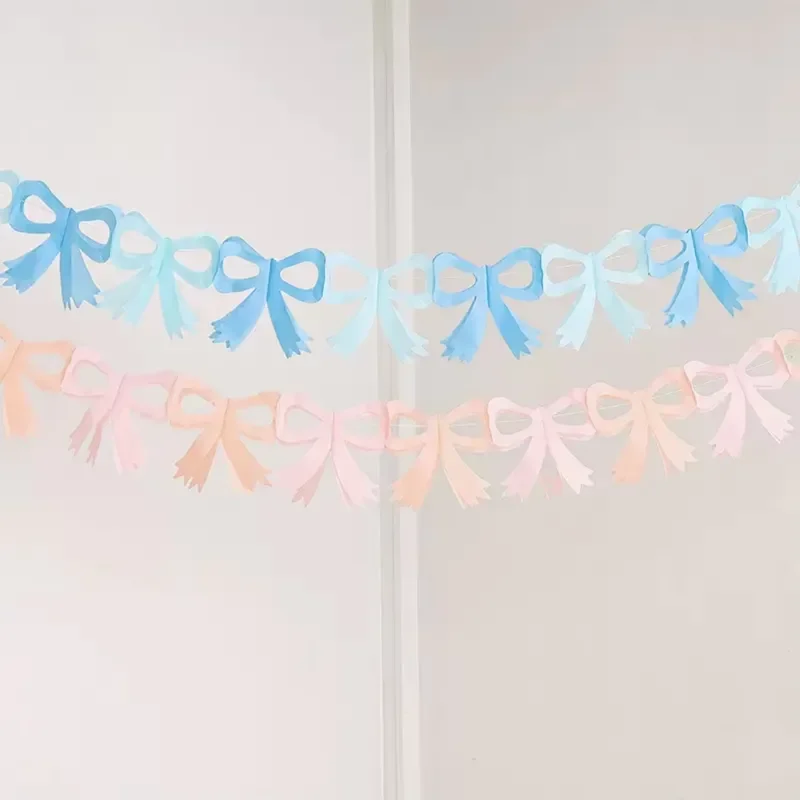 for C1224 INS Style Blue Pink Bow Note Banner Cute Paper Wreath for Birthday Party Wall Decoration and Floral Art