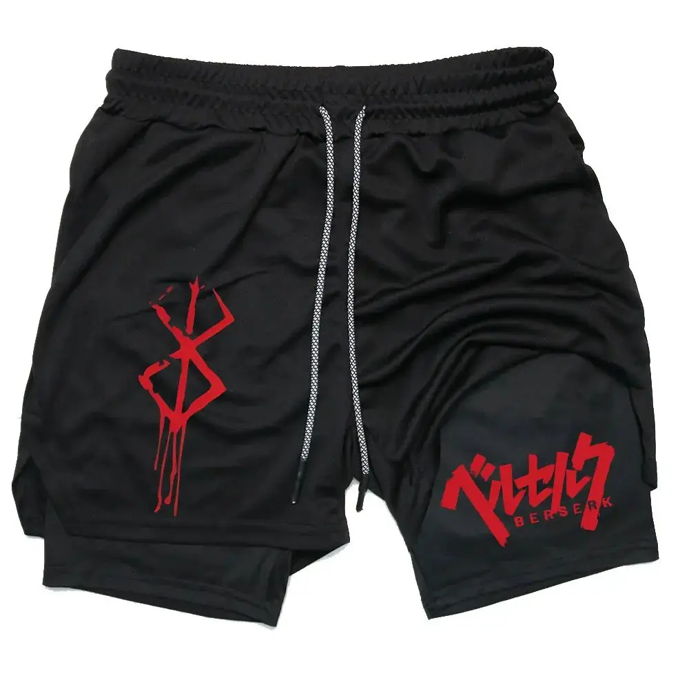 

Anime Berserk Performance Shorts Men 2 in 1 Running Compression Shorts Training Yoga Gym Sportswear Workout Shorts with Pockets