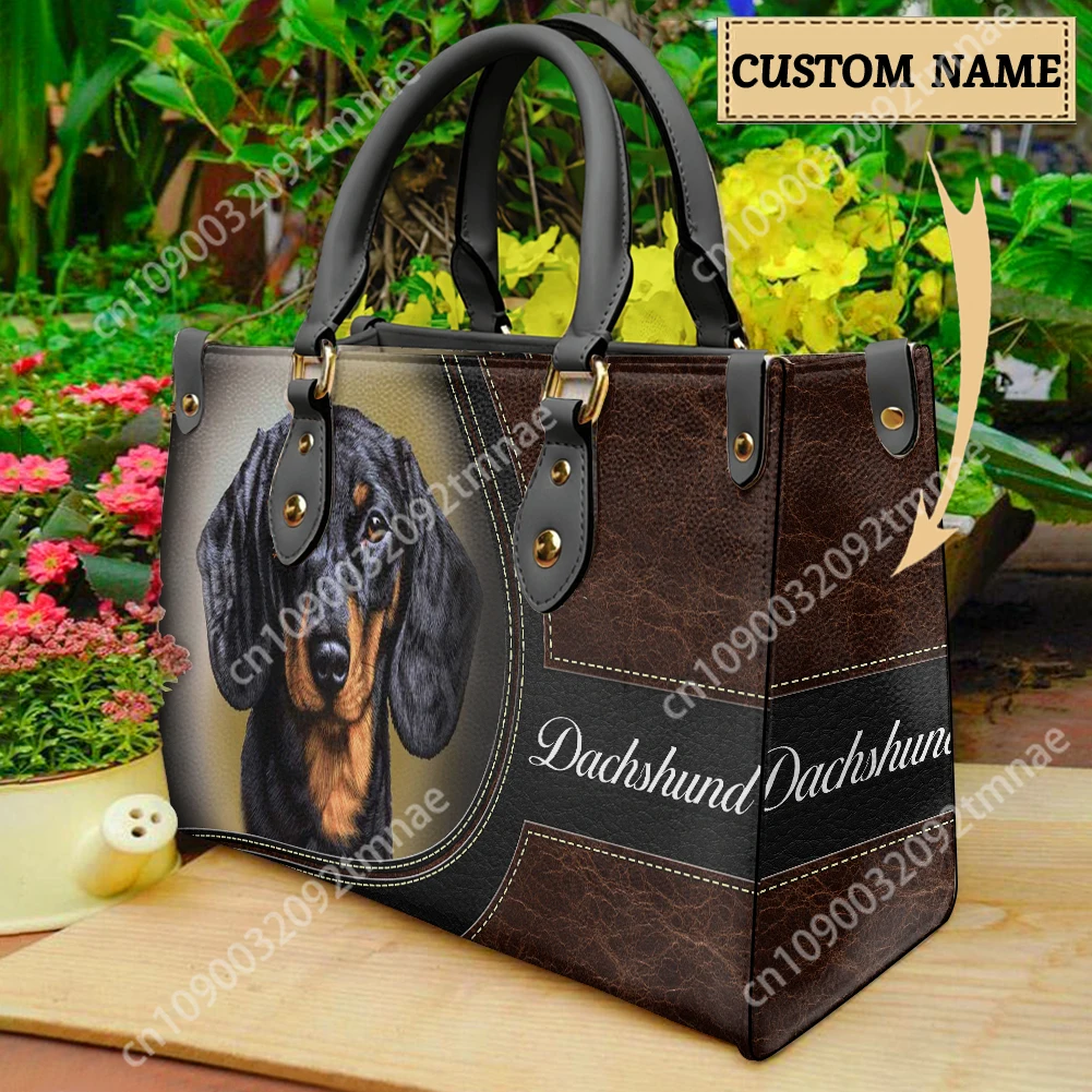 Dachshund French Bulldog Custom Dog Name Shoulder Bag Female Luxury Casual Tote Bags Girls Daily Street Shopping Handbags