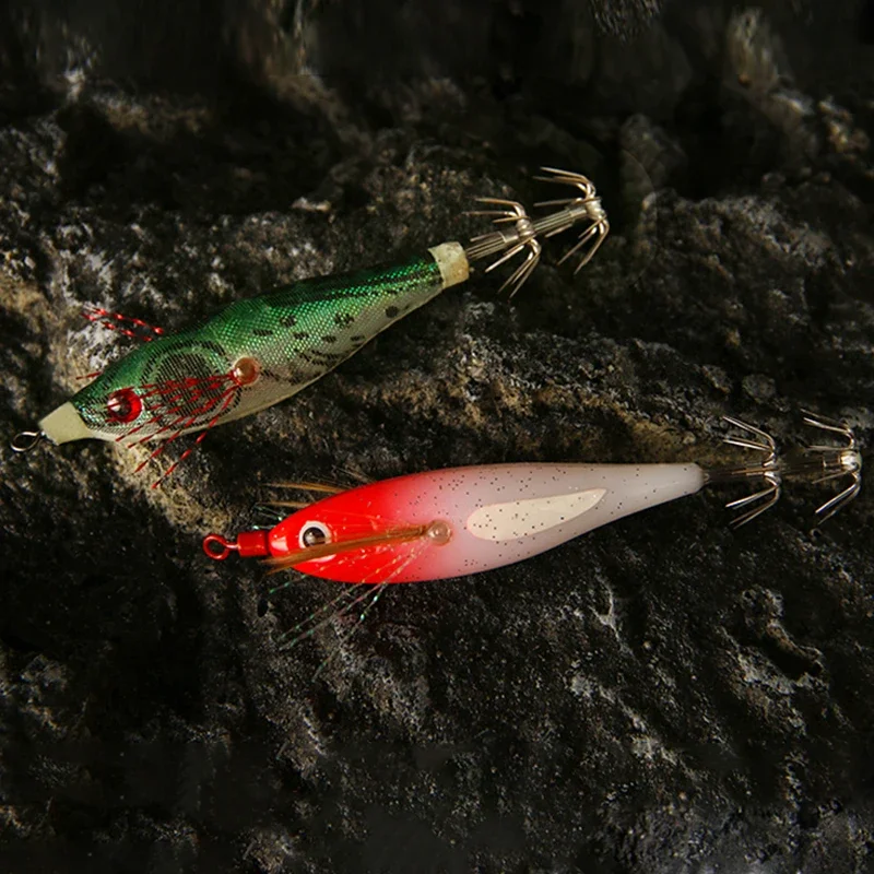 

1Pc 75Mm 5.5G Fishing Luminous Shrimp Lure Hard Artificial Lure Wood Shrimp Bait with Octopus Cuttlefish Squid Hooks