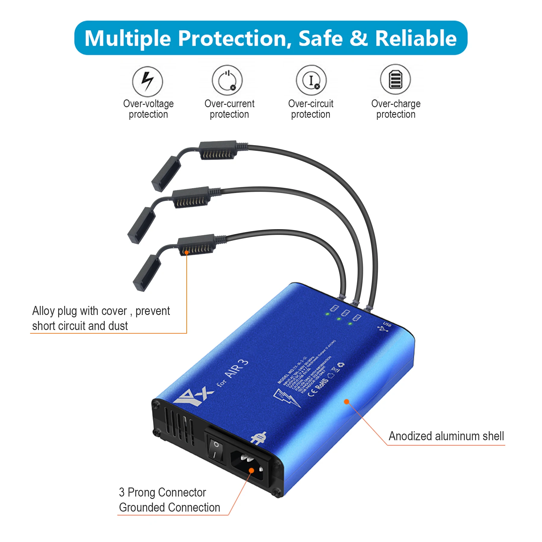 Para Mavic AIR 3S cargador de batería 5 en 1 concentrador de carga Compatible con controlador AIR 3/batería/cargador de teléfono inteligente accesorios para drones