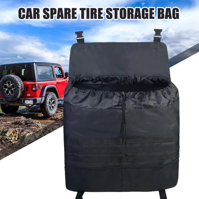 Spare Tire Trash Bag Sturdy Cargo Spare Tire Storage Bag Universal Multi-Pockets Spare Tire Garbage Bag With Adjustable Straps