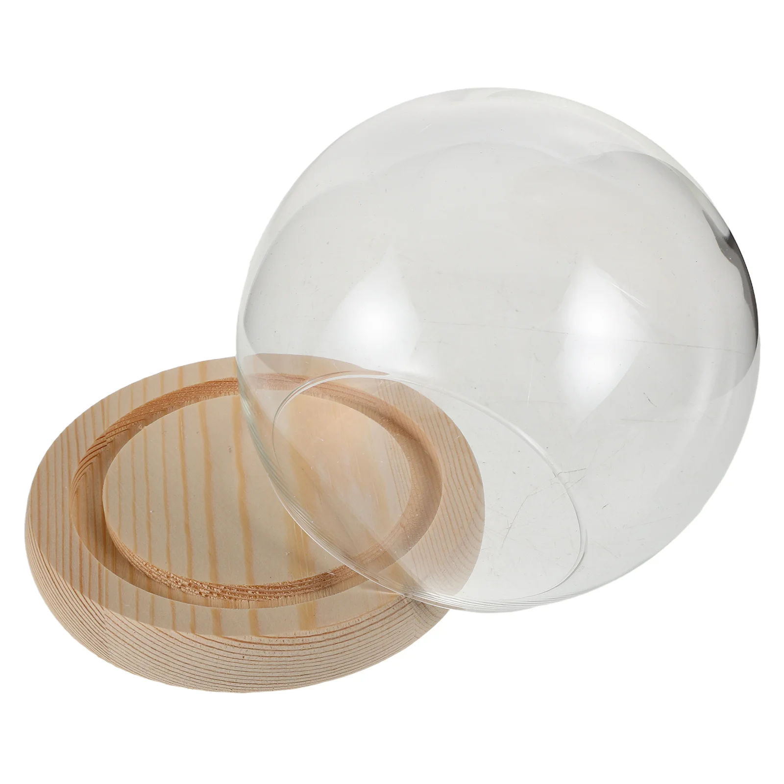 

1 Set Glass Display Dome: Clear Round Cloche Cover For Preserved Flowers Figurines Wood Base Transparent Showcase, Small Eternal