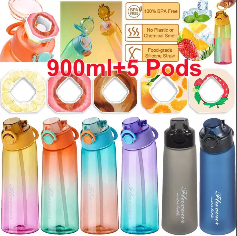 900ml Sports Water Bottle  Flavor Pod Sports Straw Cup Tritan For Outdoor Sports Fitness BPA Free