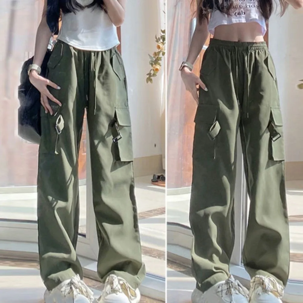 

Ins Style Large Pocket Baggy Cargo Pants American Vintage Y2K Wide Leg Sweatpants Multi-pockets Oversized Women Trousers Dancing