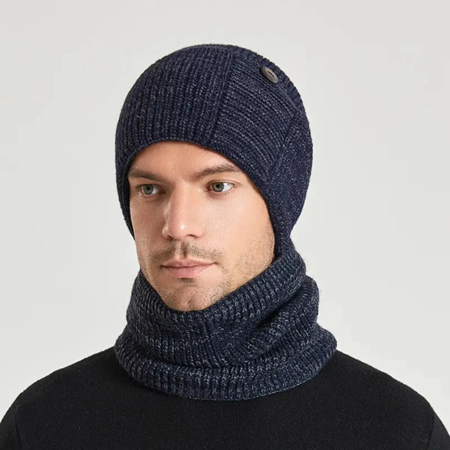 2pcs/set Winter Men's Hat Muffler Set Warm Ear Protection Knitted Wool Cap Multi-functional Pullover Cap