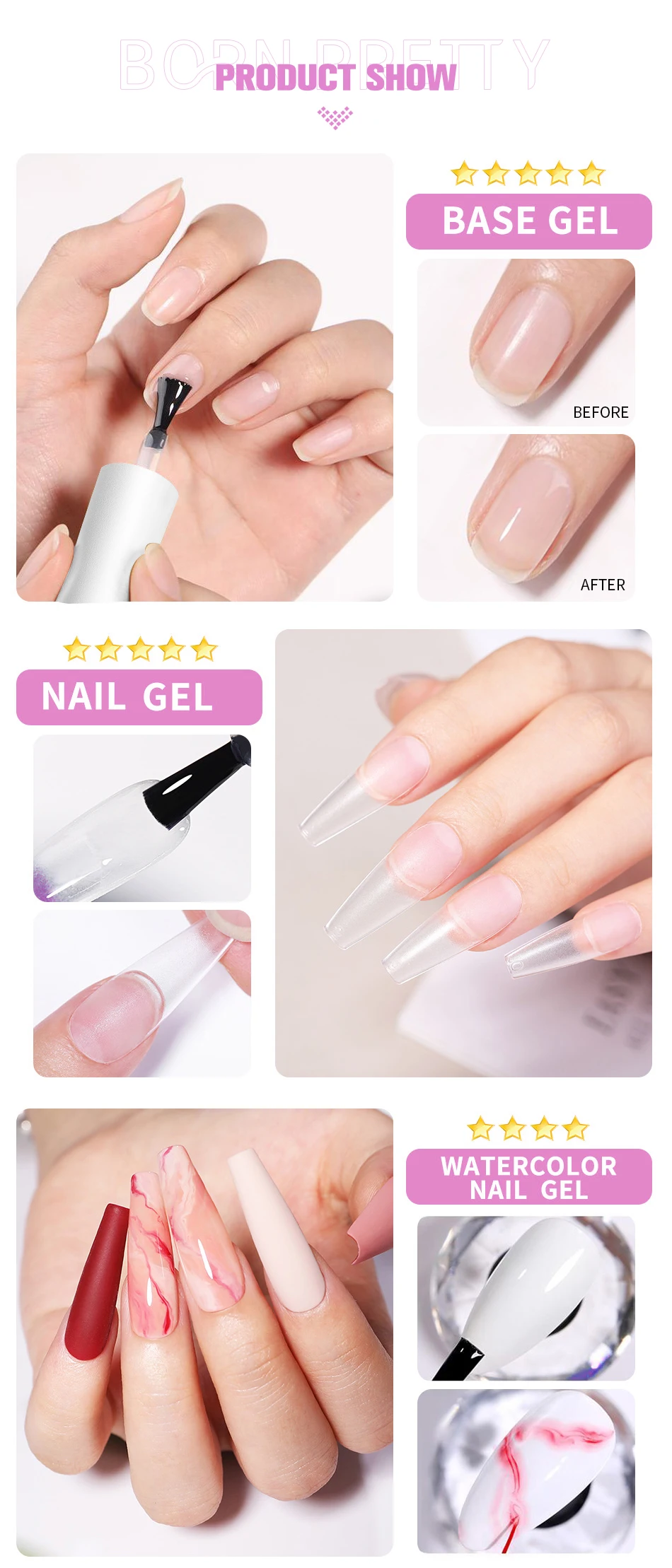 BORN PRETTY 15/10ML 6 IN 1 Nagelklebergel für Acrylnägel Soak Off Base Gel Top Coat UV-Verlängerungsnagelgel Falsche Nagelspitzen Gel – Detail 8