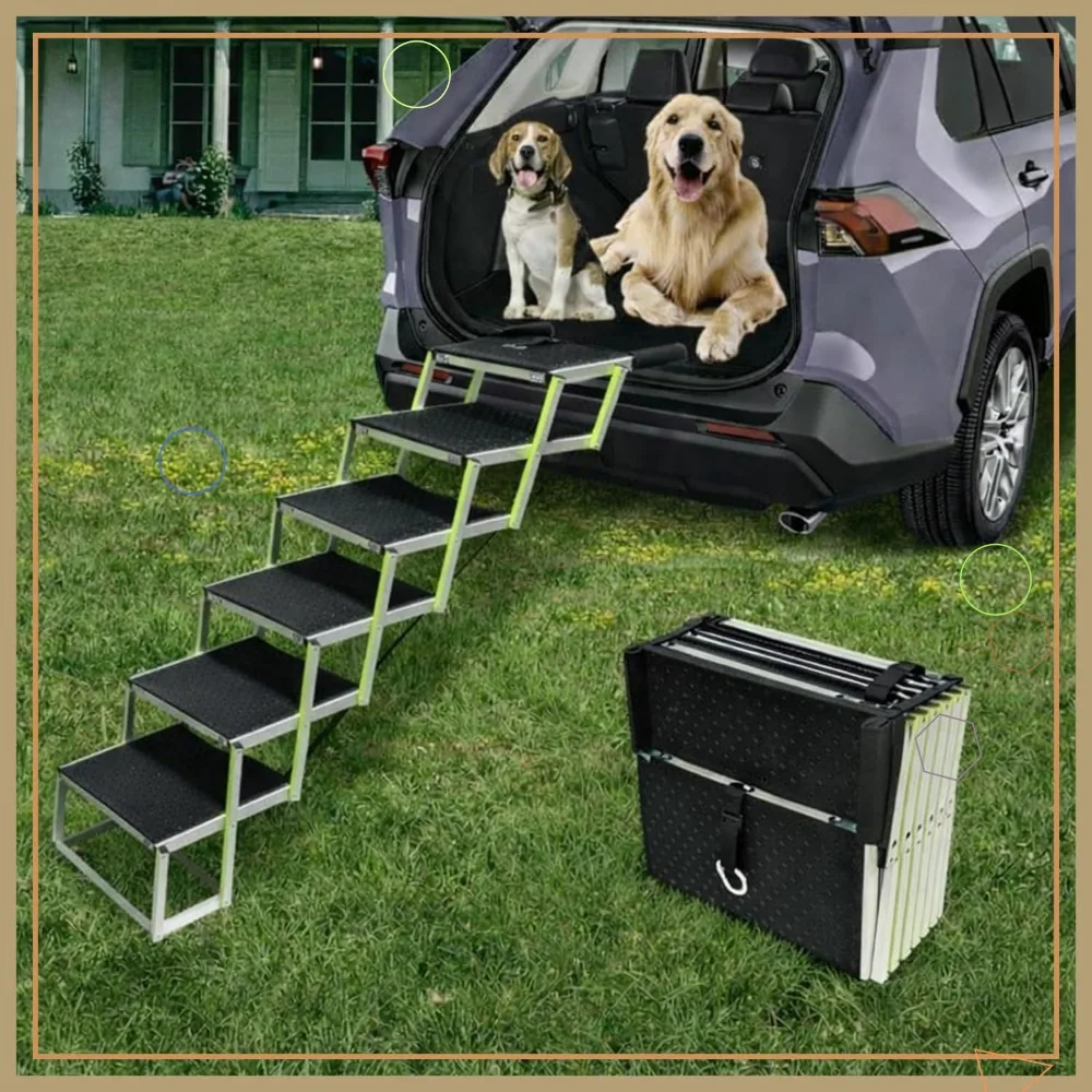 

Portable Folding Dog Ramp for Small & Big Dogs, Nonslip Surface, 6 Steps, Supports 250LBS