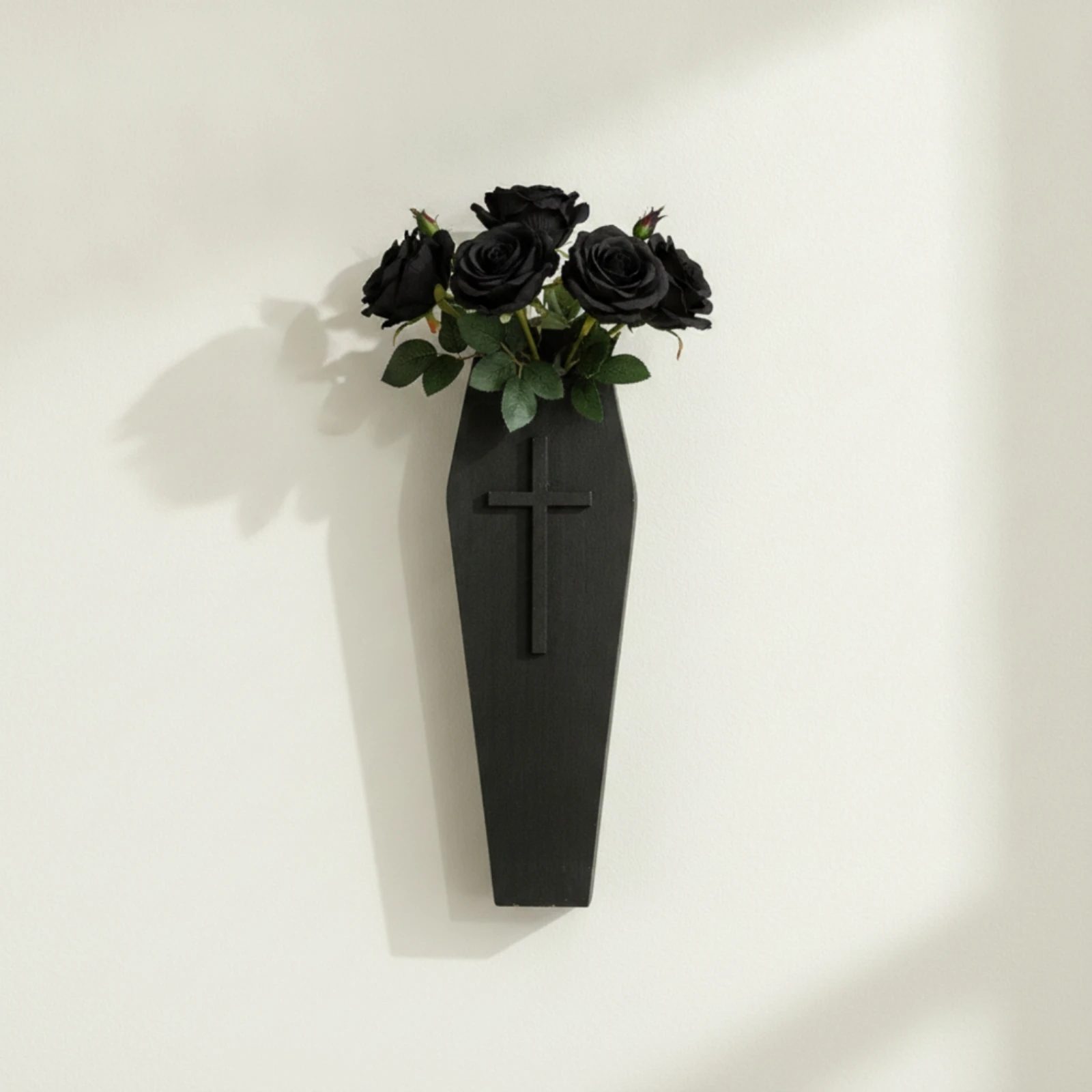 Casket Plaque with Cross Slim Casket Wall Sculpture Gothic Wall Art Horror-Themed Sign Unconventional-Style for Goths, Bedroom