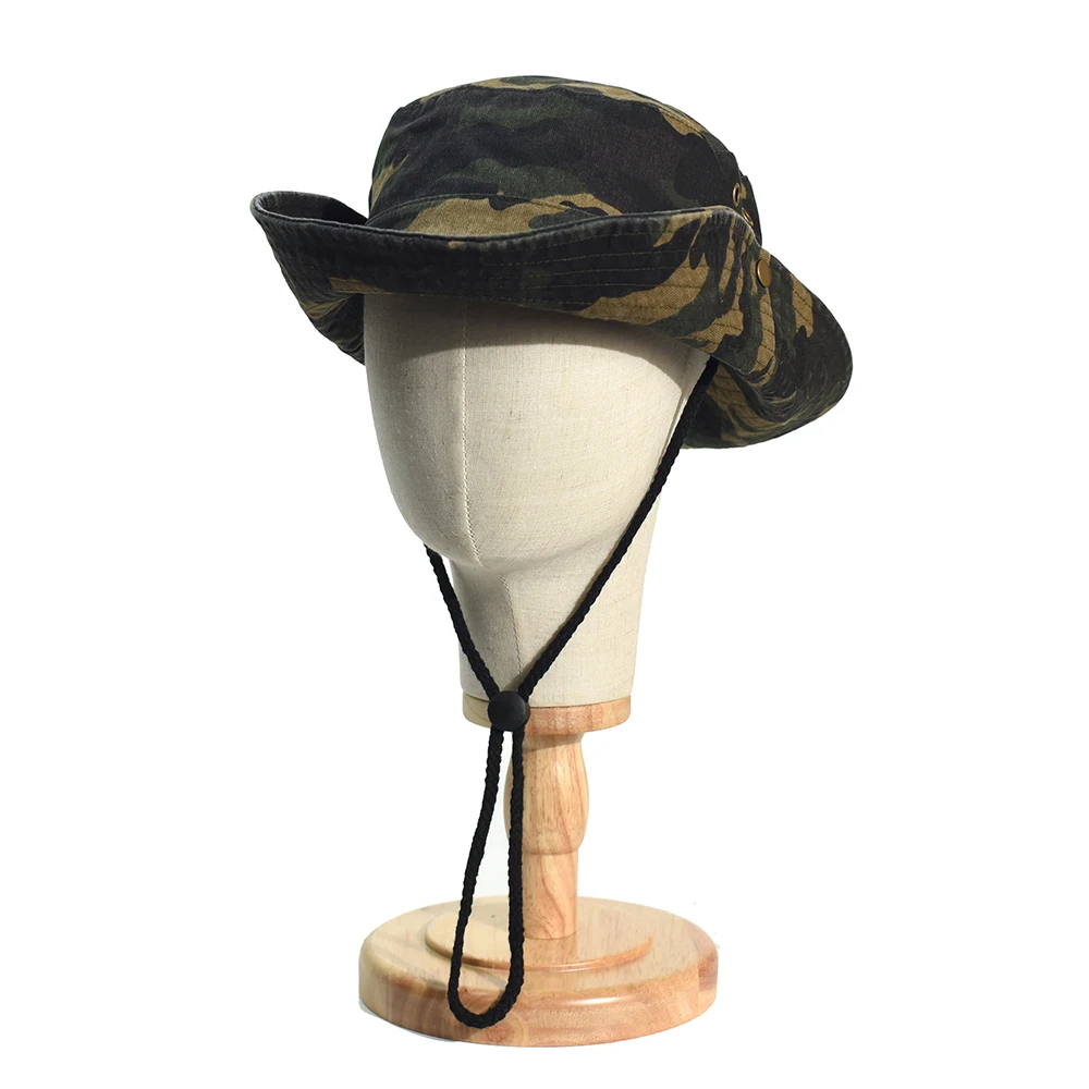 Camouflage Bucket Hats Men Wide Brim Panama Boonie Hat Outdoor Fishing Hat Safari Summer Cap Cotton Hiking Sun Caps