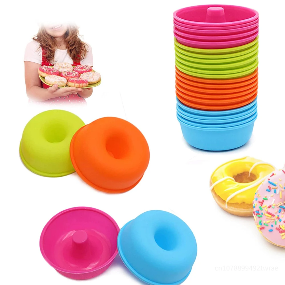 16 Pcs Silicone Donut Mold Baking Cupcake Non-stick Flexible Mini Round Doughnut Muffin Cups Shape Muffin Cupcake Mold Bakeware