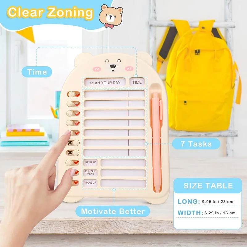 Placa de planejamento de gráfico de tarefas reutilizável portátil placa de lista de verificação de memorando para crianças destacável plástico