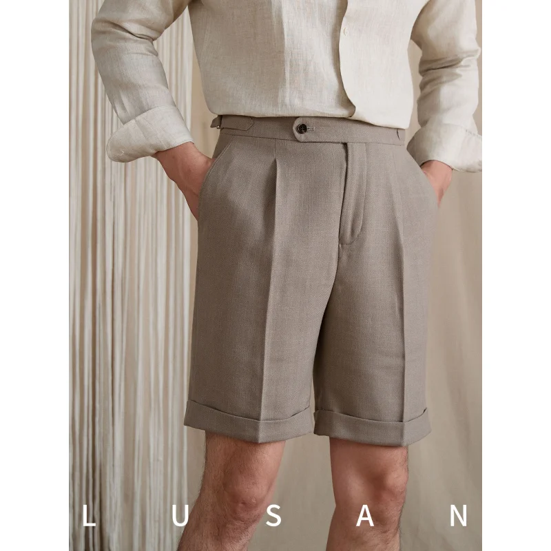 Summer Commuting Naples Lightweight Breathable Lyocell Linen High-Waisted Gentleman Shorts for Trendy Men