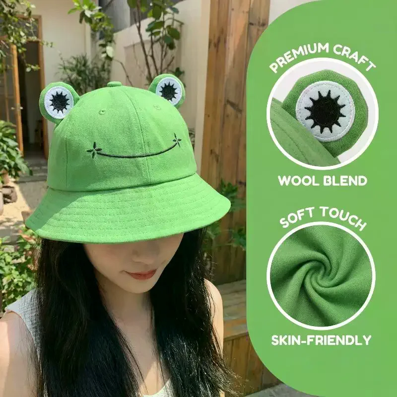 Women's New Frog Bucket Hats Summer Outdoor Cotton Wild Panama Fishing Sun Protection Sunscreen Casual Bob Caps