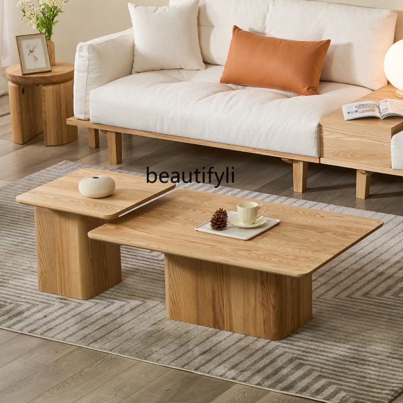 

Log Cream Style Solid Wood Tea Table Combination Japanese Simple Ash Wood Small Apartment Living Room Side Table