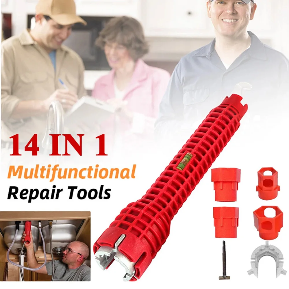 14 in 1 Sink Faucet Wrench Repair Tool Anti-slip Kitchen Bathroom Multifunction Faucet Assembly Key Plumbing Installer Spanner