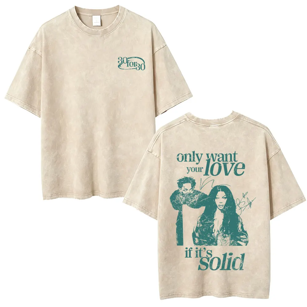 Camiseta Gráfica Vintage Lavada con Diseño de Rapper Kendrick Lamar y SZA 'Only Want Your Love If It's Solid', para Hombre y Mujer, Estilo Hip Hop, Talla Grande