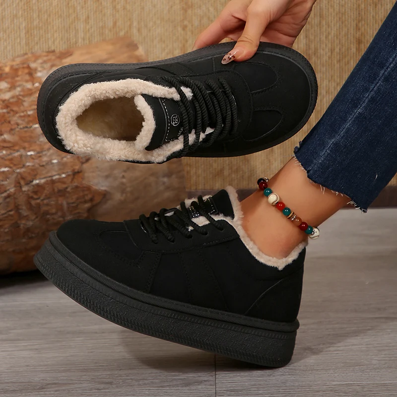 Autumn Winter Warm Platform Sneakers Women Casual Lace Up Non Slip Cotton Padded Shoes Woman 2024 Faux Suede Ankle Boots Mujer